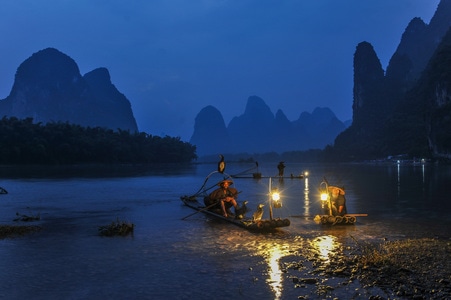 我的2019-旅行-渔火-渔夫-湖面 图片素材