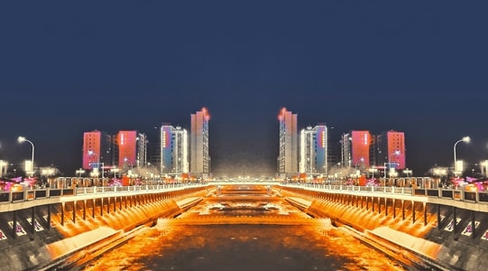 夜景-手机-丰阳-对称-手机摄影 图片素材