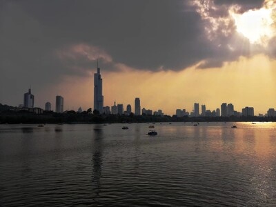 夕阳下-玄武湖-城市-城市风光-建筑 图片素材