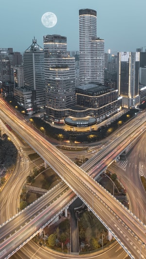 光轨-夜景-立交桥-建筑-城市 图片素材