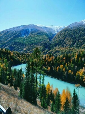 风光-旅行-喀纳斯月亮湾-湖-风景 图片素材