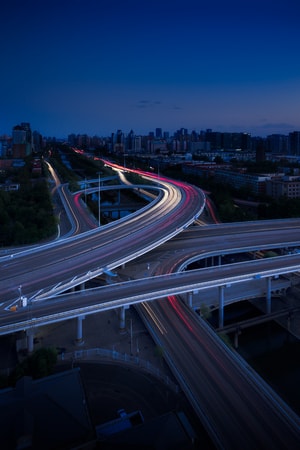 桥梁-车流线-夜景-立交桥-北京 图片素材