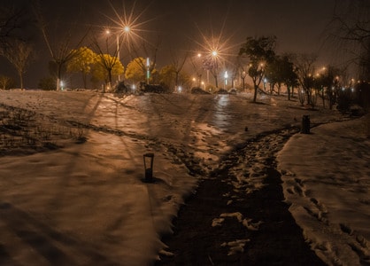 灯光-道路-雪夜-夜晚-夜景 图片素材
