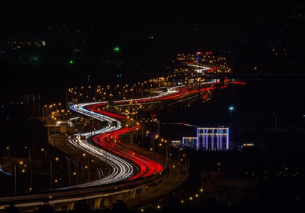 车轨-道路-夜景-高架-道路 图片素材