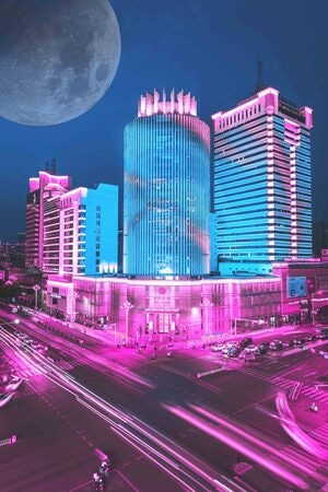 夜景-合成-赛博朋克-城市-城市风光 图片素材