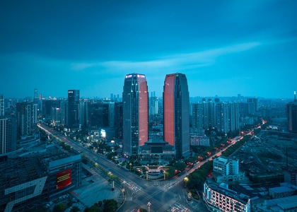 城市夜景-日落时分-蓝天-城市-城市风光 图片素材