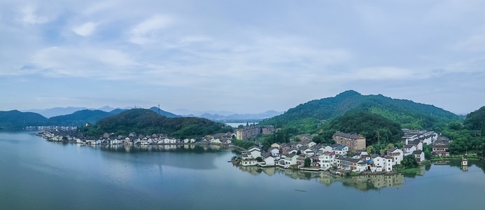 宁波市-风景-航拍-殷湾村-东钱湖 图片素材