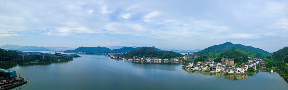 宁波市-东钱湖-殷湾村-风景-航拍 图片素材