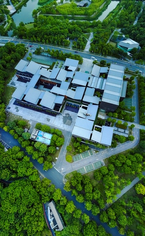 上海市-嘉定图书馆-航拍-图书馆-建筑 图片素材