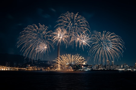 澳门-我的2019-城市-海-烟花 图片素材