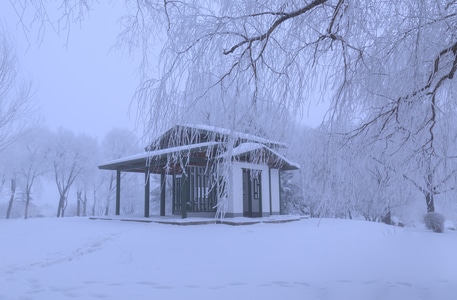 雪景-日式建筑-雾凇-树挂-冬季 图片素材