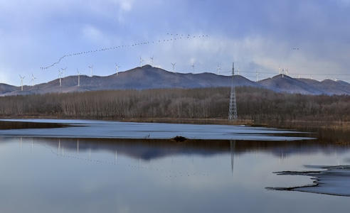 河道-风电-倒影-风光-湖 图片素材