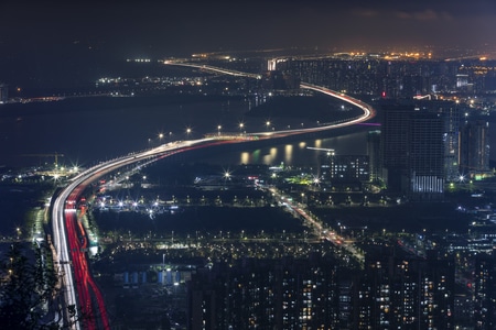 夜景-高速公路-车轨-慢门-高架 图片素材