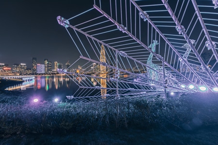 公园-雕塑-灯光-城市-夜景 图片素材