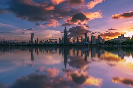 天空-落日-夕阳-夏天-城市 图片素材