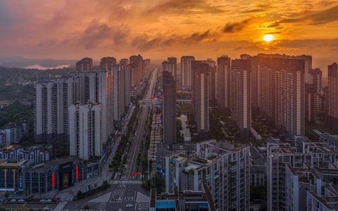 内江市-城市-色彩-天空-晚霞 图片素材