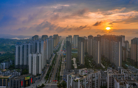 内江市-城市-色彩-天空-晚霞 图片素材