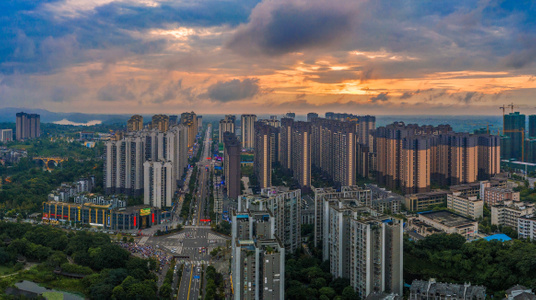 内江市-城市-色彩-天空-晚霞 图片素材