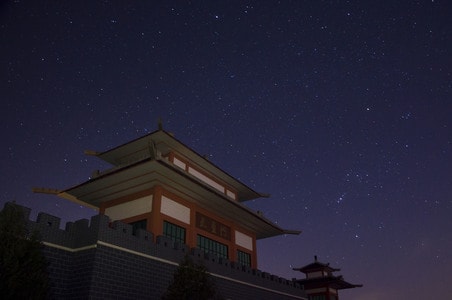 星空-夜景-星星-古建筑-济南 图片素材