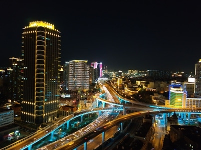 俯瞰-青岛-高架-夜景-霓虹灯 图片素材