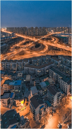 宅家-航拍-夜景-夜景-桥 图片素材