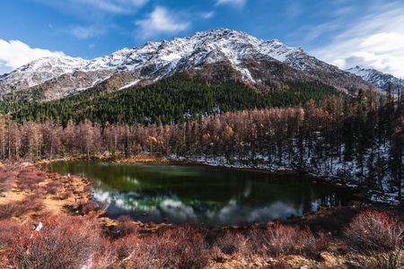 高原-雪山-秋-湖泊-倒影 图片素材