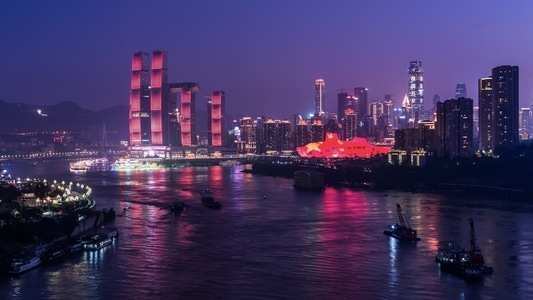 城市-夜景-灯光-河流-来福士 图片素材
