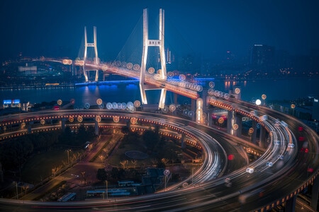 南浦大桥-大桥-夜景-车流-车轨 图片素材
