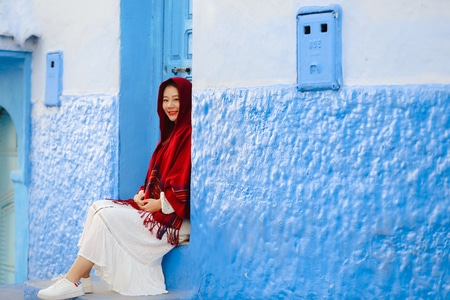 舍夫沙万-旅拍-摩洛哥-旅行-女人 图片素材