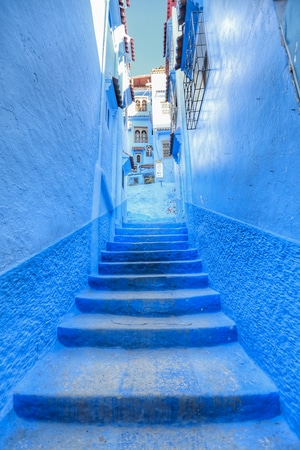 旅拍-摩洛哥-旅行-舍夫沙万-楼梯 图片素材