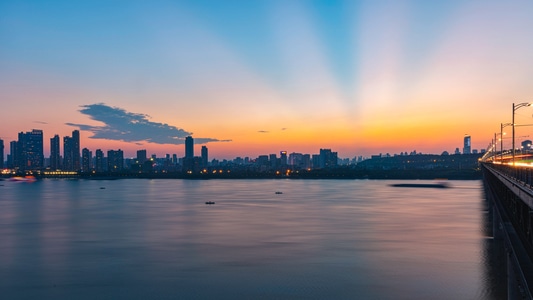 武汉长江大桥-长江-夕阳-旅行-反射 图片素材