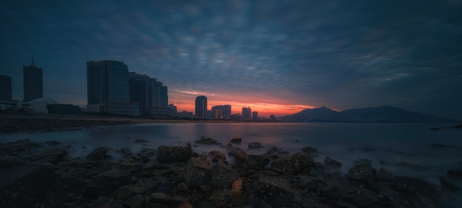 看你的城市-旅行-火烧云-海湾-岩石 图片素材
