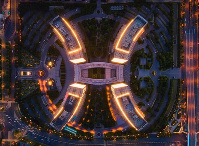 西安-航拍-大疆御air2-灯光-城市交通 图片素材