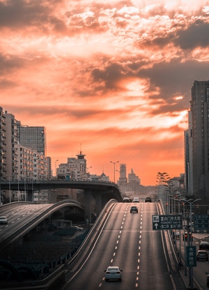 城市-交通-朝霞-北京-道路 图片素材