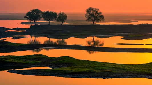 暖色-日出-湖泊-风光-风景 图片素材