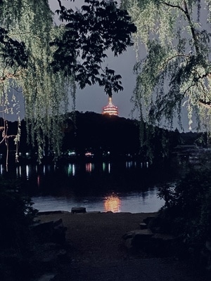 杭州市-西湖-夜景-城市-公园 图片素材