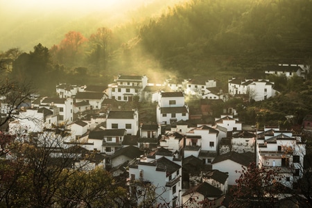 暮色石城-落日-迷雾-风景-风光 图片素材