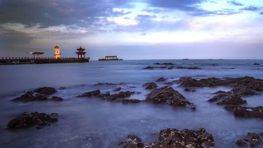 海岸线-潮汐-海滩-日出-清晨 图片素材