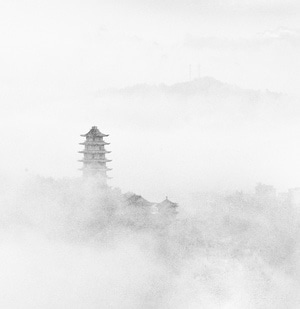山水风光-大海-云雾-塔-风光 图片素材