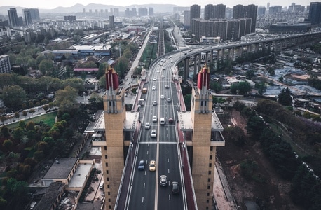 南京市-阴天-城市天际线-桥-桥梁 图片素材