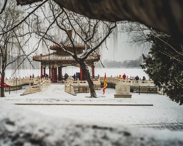 扫街-雪-北海公园-扫雪机-亭子 图片素材