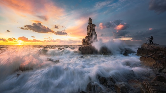 大连-海边-浪-日落-西湖嘴 图片素材