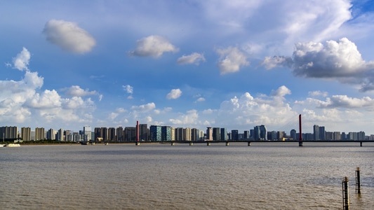 杭州-钱塘江风光-城市建筑-钱塘江-江面 图片素材