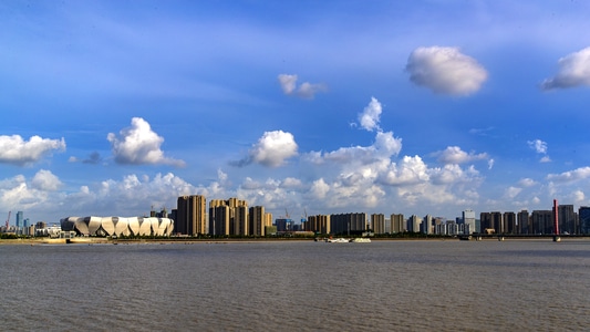 杭州-钱塘江风光-城市建筑-钱塘江-江面 图片素材