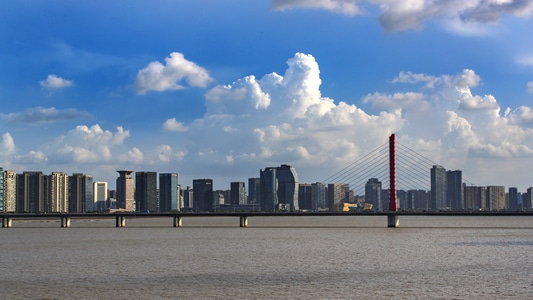 杭州-钱塘江风光-城市建筑-钱塘江-江面 图片素材
