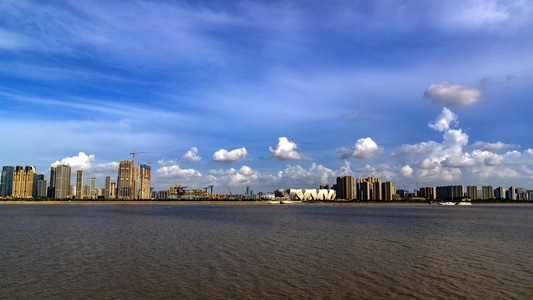 杭州-钱塘江风光-城市建筑-钱塘江-江面 图片素材