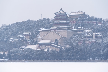 颐和园-建筑-旅游-疫情防控中的新年-雪景 图片素材
