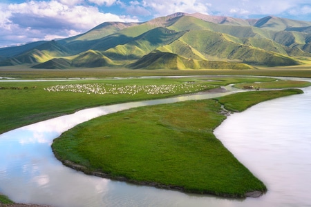 湖泊-草原-新疆-风光-光影 图片素材