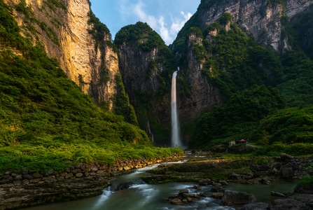 瀑布-河流-山脉-自然-岩石 图片素材