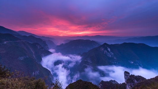 你好秋天-山锋-峡谷-流云朝霞-巫山 图片素材